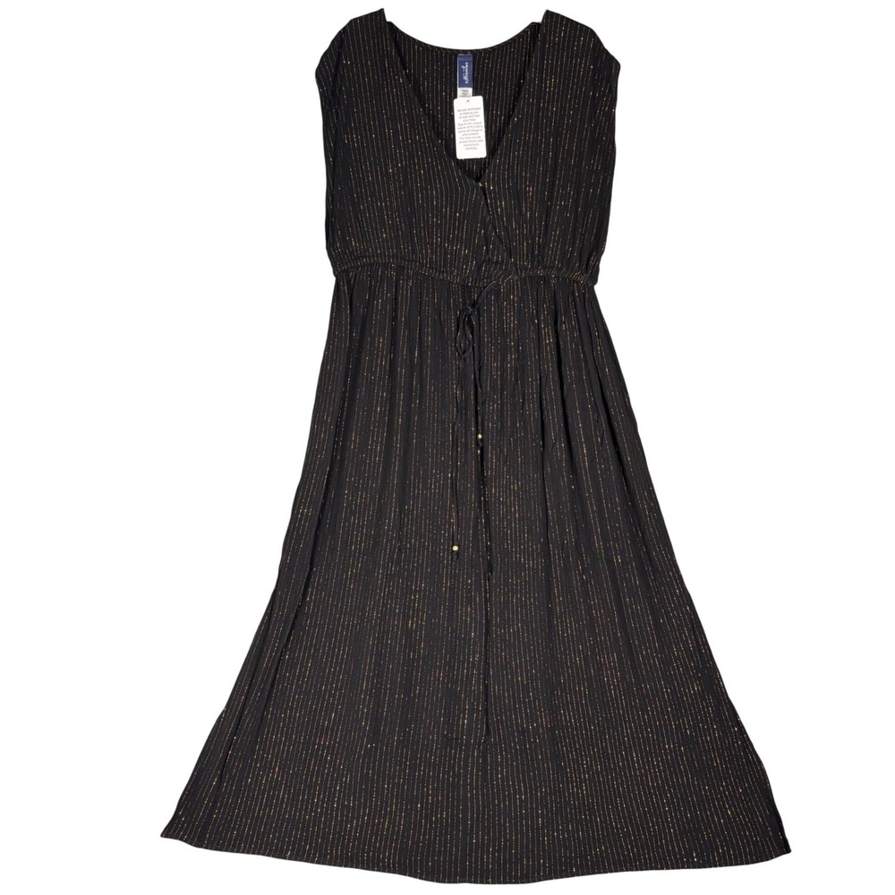 Swimsuits For All Black Gold Metallic Surplice Maxi Dress Cover Up 18/20 NWT